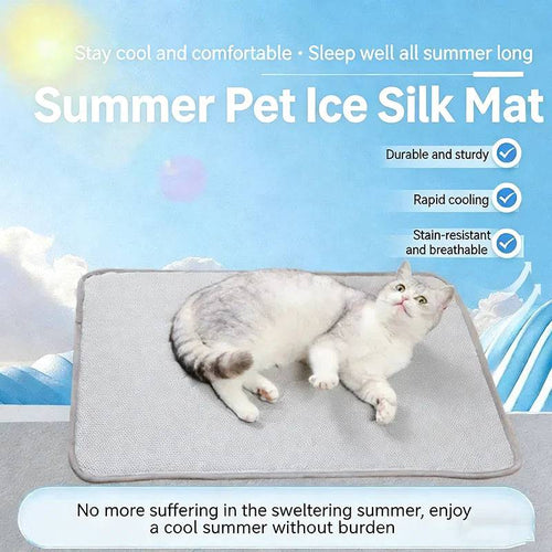 Gray Pawciara cooling pet mat for dogs and cats, waterproof, self-cooling, washable, anti-slip pet bed and sofa cushion.