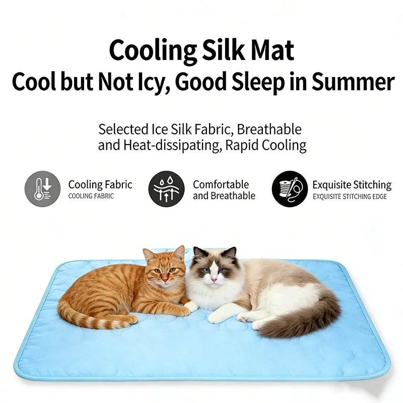 Gray waterproof self-cooling pet bed mat by Pawciara, ideal for dogs and cats, with anti-slip and washable features.