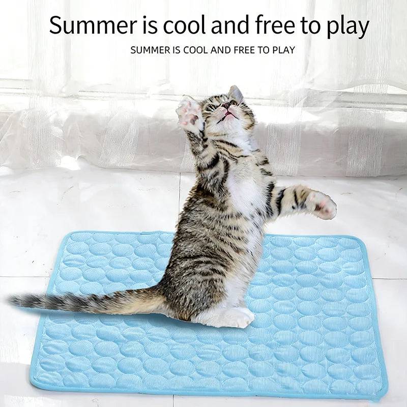 Gray Pawciara cooling pet mat, waterproof self-cooling dog and cat bed with anti-slip, washable sofa cushion, summer ice silk bed.