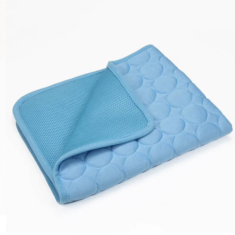 Gray Pawciara cooling pet mat for dogs and cats, waterproof, self-cooling, washable, anti-slip pet bed cushion for summer comfort.