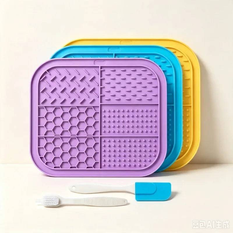 Yellow Pawciara lick mat for dogs and cats, anti-slip feeding and enrichment tray for anxiety relief and distraction during grooming.