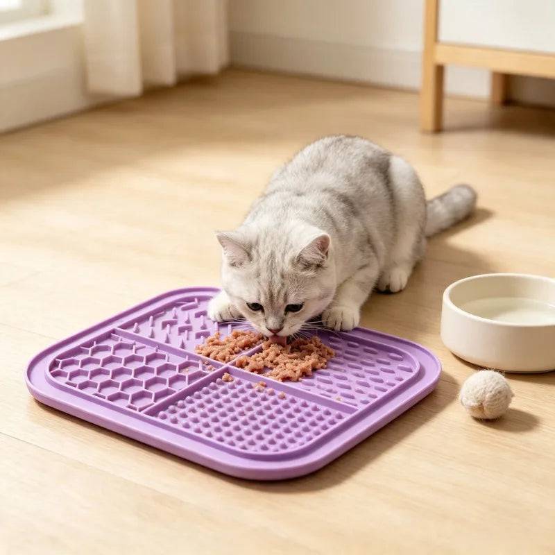Yellow Pawciara Lick Mat for dogs and cats, anti-slip pet feeding and enrichment tray with textured surface for anxiety relief.