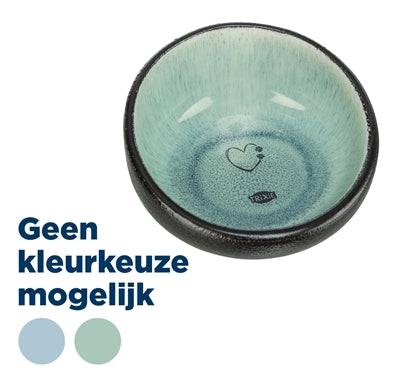 Trixie ceramic food and water bowl in assorted colors, measuring 12x12x3.5 cm, ideal for pets.