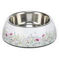 Trixie stainless steel food and water bowl with multicolor floral pattern, white and multicolor, 14x14x4.5 cm.