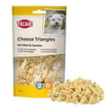 Trixie Cheese Triangles with Fruit and Vegetables dog treats, 80g, showing cheese, fruit, and vegetable ingredients in package.
