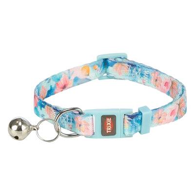Trixie Flower Power nylon cat collar and matching leash in assorted colors, adjustable 19-31 cm length with floral design.
