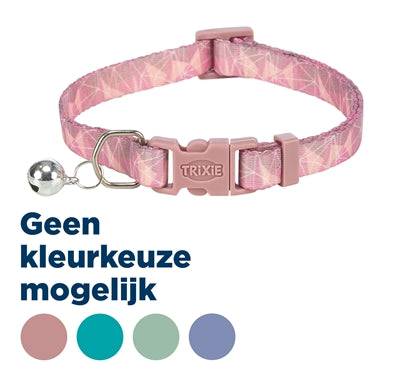 Trixie geometric pattern nylon cat collar with adjustable length, featuring colorful designs and a sturdy buckle.