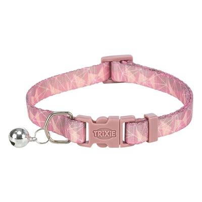 Trixie geometric pattern nylon cat collar in assorted colors, adjustable 20-34 cm, with a secure buckle and lightweight design.