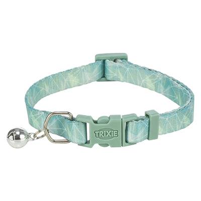 Trixie geometric pattern nylon cat collar and leash set in assorted colors, adjustable 20-34 cm length, 1 cm wide.