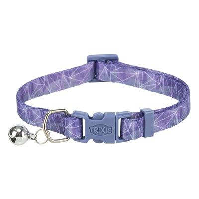 Trixie geometric pattern nylon cat collar in assorted colors, adjustable from 20 to 34 cm, with a matching leash.