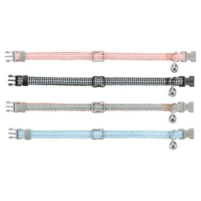 Trixie tufted pattern nylon cat collar in assorted colors, adjustable 20-30 cm, with matching nylon leash for cats.