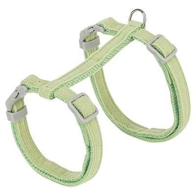 Trixie velvet green cat harness with matching lead, adjustable 28-45 cm, for secure and comfortable feline walks.