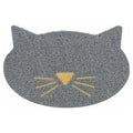 TRIXIE Cat Litter Mat with Cat Face design, grey PVC, 42x40 cm, perfect for trapping litter from feline paws.