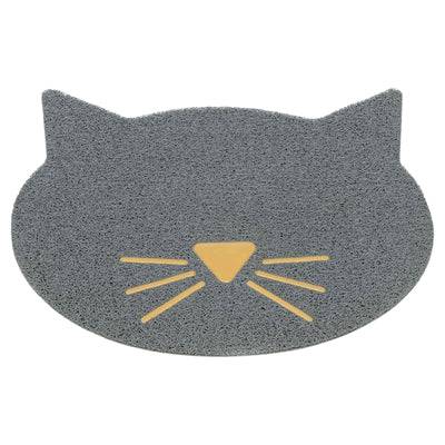 TRIXIE Cat Litter Mat with Cat Face design, grey PVC, 42x40 cm, for catching litter from cats.