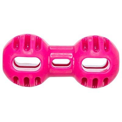 Pink Trixie Soft & Strong TPR Dumbbell dog toy, 11x5x5 cm, durable chew toy for dogs with textured surface.