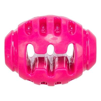 Pink Trixie rugby ball toy for dogs, soft and durable TPR material, ideal for play and fetch.