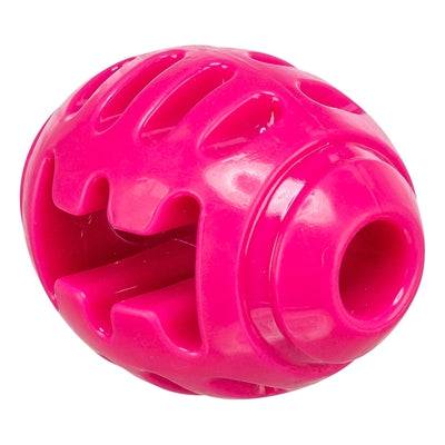 Pink Trixie rugby ball toy made of soft and strong TPR for pets, measuring 8.5x6x6 cm, designed for play and durability.