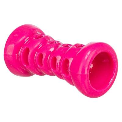 Pink Trixie Soft & Strong TPR dog ball, durable chew toy for pets, in a close-up view showing its textured surface.