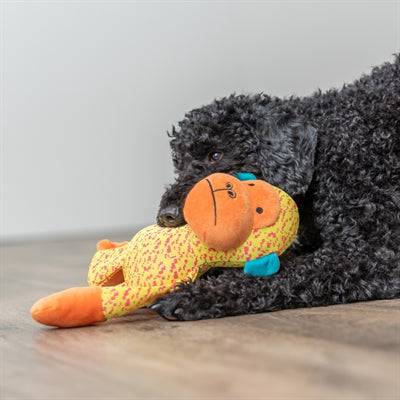 Trixie monkey fabric toy in yellow and orange, 27x26x10.5 cm, soft plush lekser for pets.