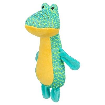 Green Trixie Alligator fabric toy for pets, measuring 29x16x10.5 cm, soft and durable leksaker for playful dogs or cats.