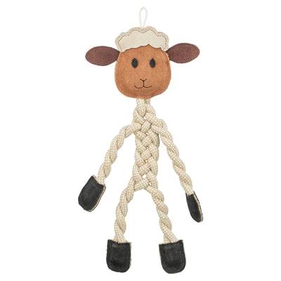 Trixie Sheep Rope Toy with Leather in brown, 42 cm, durable LEKSAKER pet toy for dogs with soft rope and leather accents