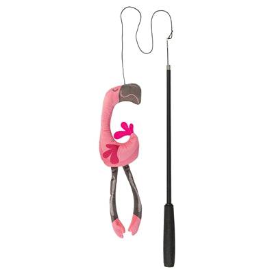 Trixie telescopic cat teaser wand with flamingo pink color, 106 cm long, featuring feathers and a playful design for cats.