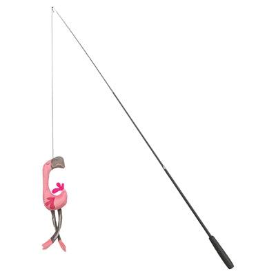 Trixie telescopic cat teaser wand with flamingo pink feather, extended to 106 cm, designed for interactive play with cats.
