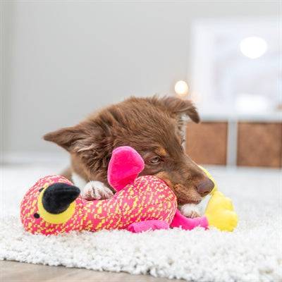 Trixie flamingo fabric toy in pink and yellow, 32x12x11 cm, soft plush LEKSAKER for pets with colorful feather details.