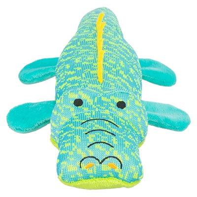 Trixie crocodile fabric toy in aqua and green, 33x13.5x7.5 cm, soft plush leksaker for pets.
