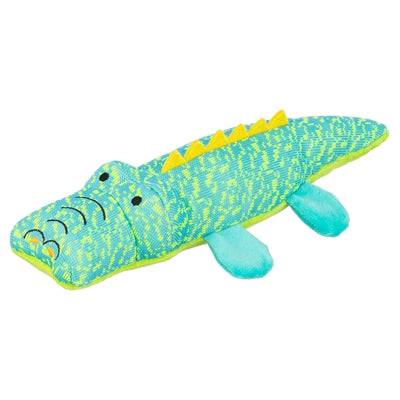 Trixie crocodile fabric toy in aqua green, 33 x 13.5 x 7.5 cm, soft LEKSAKER dog toy by Trixie on a plain background.