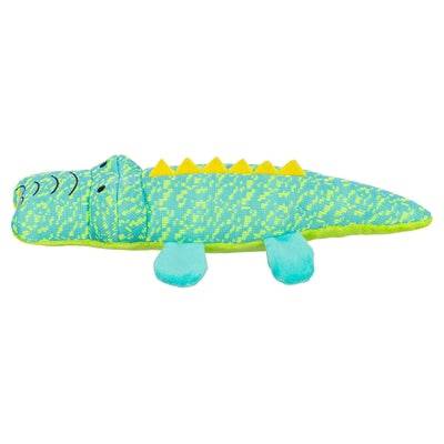 Trixie crocodile fabric toy in aqua and green, 33 x 13.5 x 7.5 cm, soft chew toy for pets.