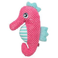 Pink and aqua Trixie seahorse fabric toy for dogs, measuring 28x15.5x7.5 cm, soft and plush for playful chewing and cuddling.