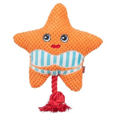 Orange Trixie starfish rope toy for dogs, 22x18x7.5 cm, made of durable rope with a starfish shape for playful chewing.