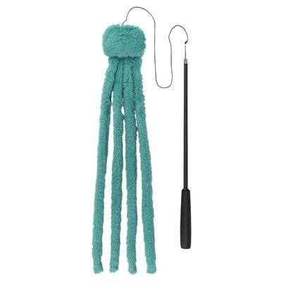Trixie telescopic cat teaser wand with plush green octopus, adjustable length up to 106 cm, for engaging play with cats.