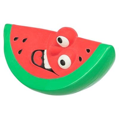 Trixie Watermelon Latex Toy for pets, red and green, 15.5 x 8.5 x 7 cm, soft and durable rubber chew toy.