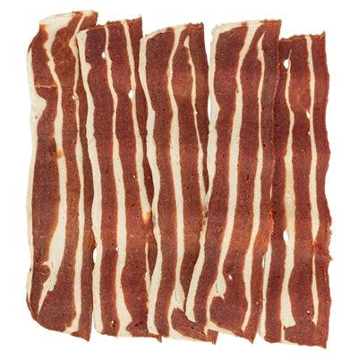 Trixie Premio Bacon Strips with Duck Breast and Beef, 80g, TUGG snack for dogs, showing bacon strips with duck and beef flavor