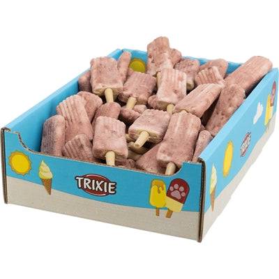 Red Trixie Ice Pop for dogs, 55g, summer treat with a colorful frozen treat on a stick.