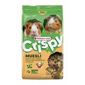 Versele-Laga Crispy Muesli Cavia, 850g, guinea pig food in a clear bag with colorful grains and pellets, suitable for small pets.