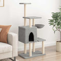 VidaXL cat tree with sisal scratching posts, 131 cm tall, in light gray, designed for cats to climb, scratch, and relax.