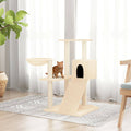 Cream-colored VidaXL cat tree with sisal scratching posts, 82 cm tall, designed for cats to climb, scratch, and rest.