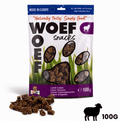Woefwoefsnacks Natural Lamb Puppy Training Treats in a 100g bag, ideal for training and rewarding young dogs.