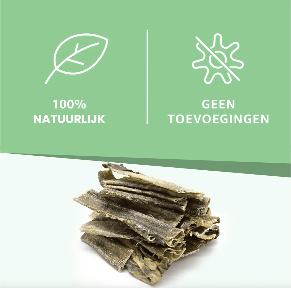 Natural Cod Skin Dog Chew from Woefwoefsnacks, dried fish skin treat for dogs in 50g package.