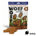 Woefwoefsnacks natural turkey strips dog treats in a package of six, showing the dog-friendly turkey treat pieces.
