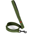 Zolux Expert Premium Leather and Neoprene dog lead in green, with durable handle and metal clip for secure walking.
