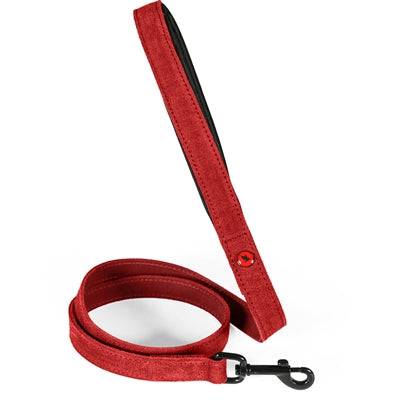 Red Zolux Expert Premium Leather and Neoprene dog lead with durable handle and sturdy clip for secure walking.