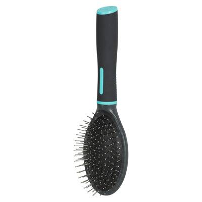Zolux Anah Pneumatic Brush Kammar/Borstar in black and blue, showing the bristle and ergonomic handle design.