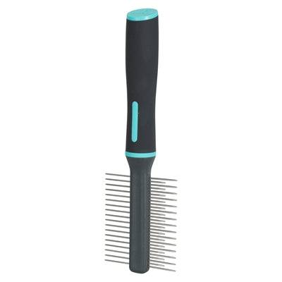Zolux Anah double-sided comb with coarse teeth in black and blue, ideal for grooming pets, 6.5x2.5x21.5 cm.