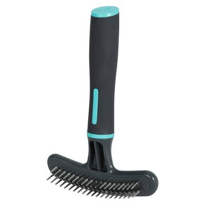 Zolux Anah Double-Row Metal Tooth Comb in black and blue for pets, featuring durable metal teeth for gentle grooming.