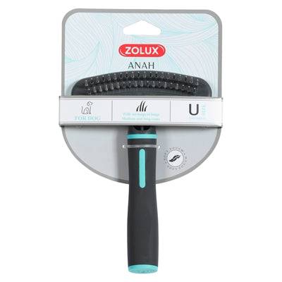 Zolux Anah double-row metal tooth comb in black and blue for pets, featuring durable metal teeth and ergonomic handle.