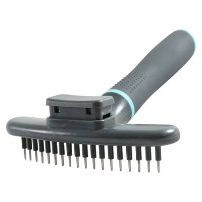 Zolux Anah retractable metal comb in black and blue, Kammar/Borstar grooming tool, 12x4.5x17 cm for pets.
